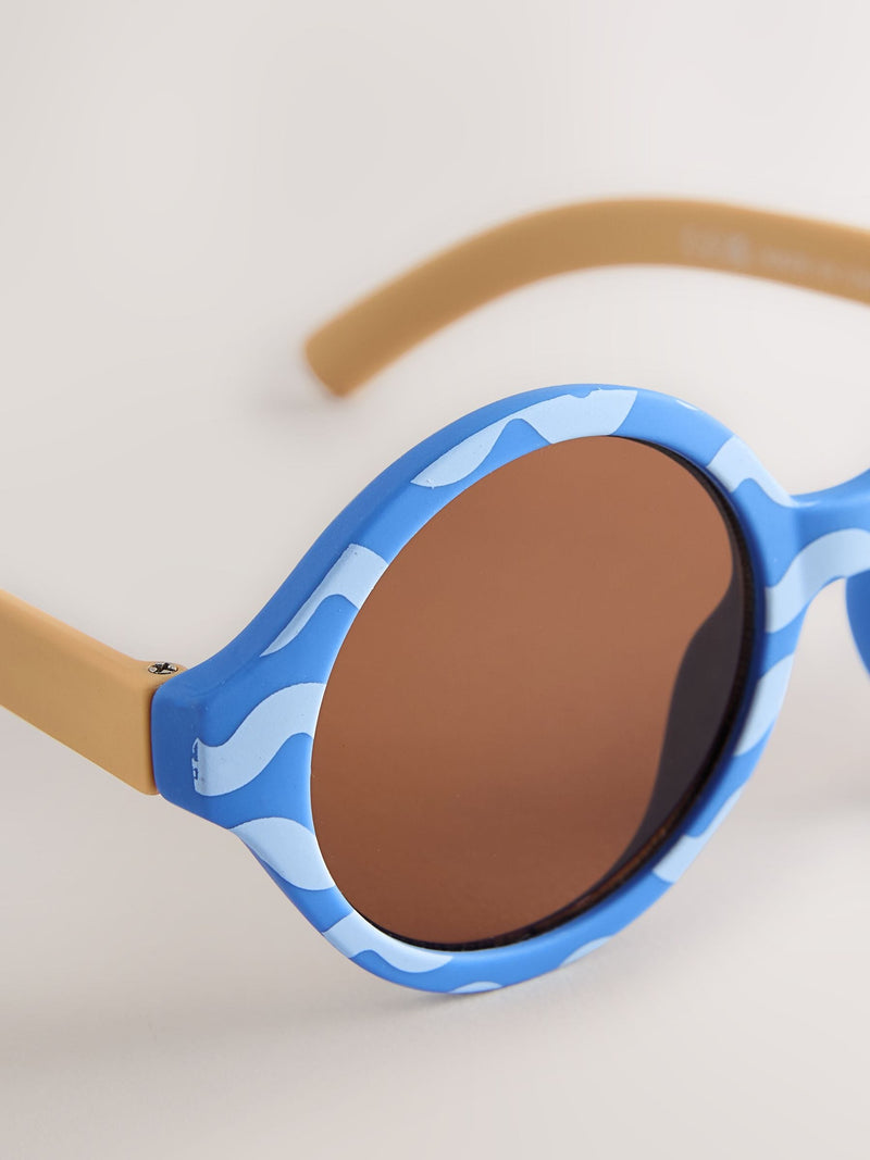 Blue and yellow round sunglasses (British brand)
