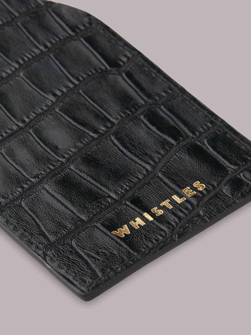 Whistles black shiny croc effect luggage tag purse, imported from the UK
