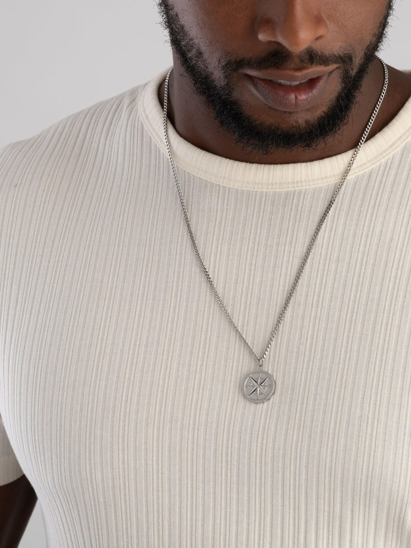 Beaverbrooks silver rhodium plated compass men's pendant 60cm - British product
