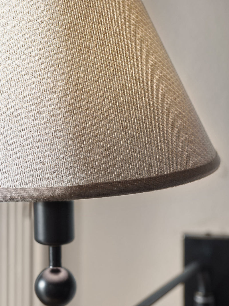 Staverton black rechargeable wall light with fabric shade, imported from the UK