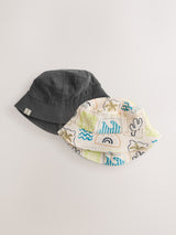 Next Grey Stampy Printed Woven Baby Bucket Hats 2 Pack- Buy online at McGrocer