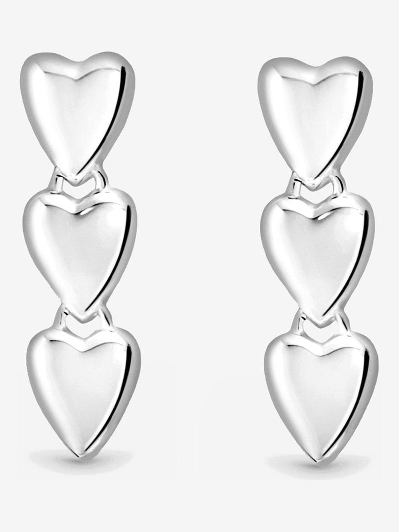 Simply Silver polished triple heart drop earrings 7mm x 21mm (British brand)