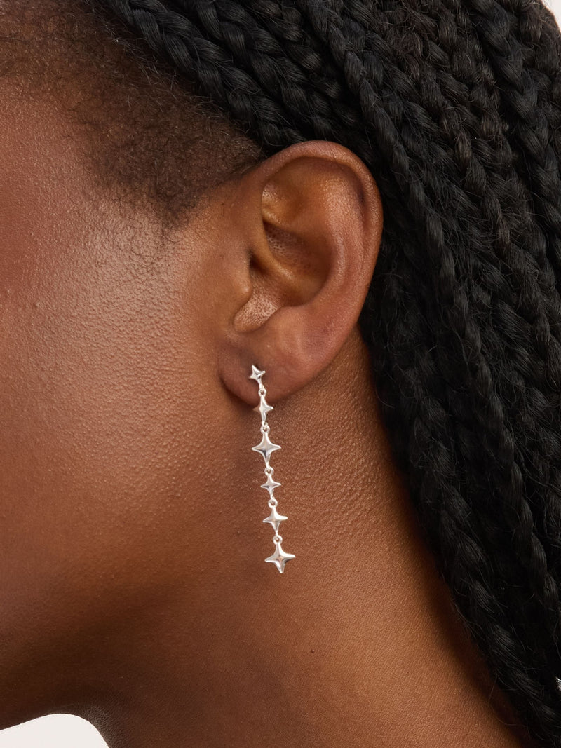 Sterling Silver Polished Long Celestial Drop Earrings 40mm