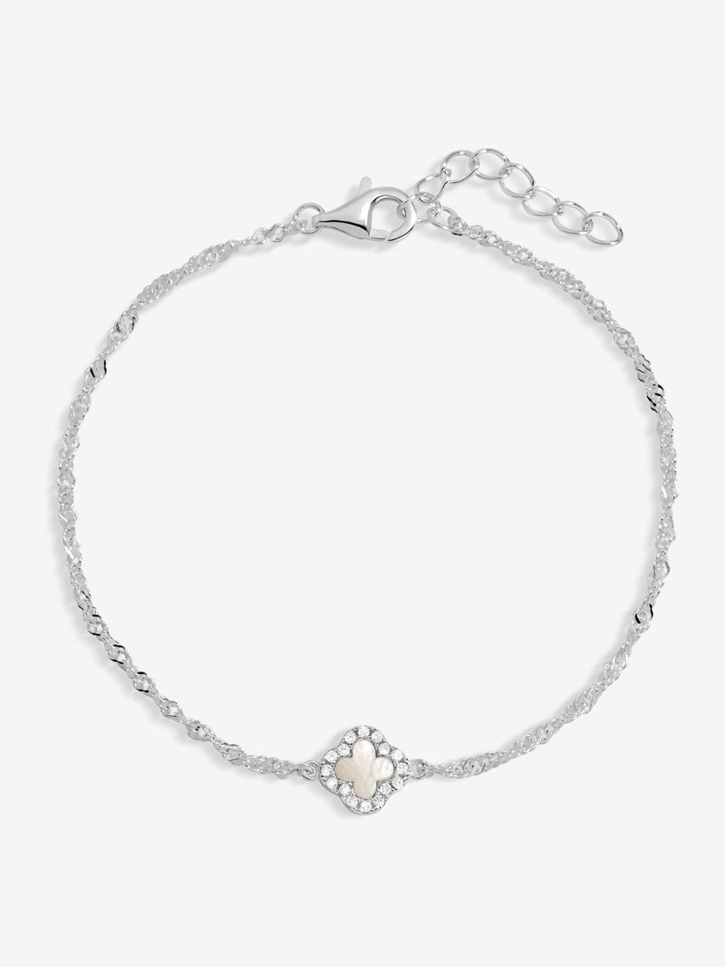 Sterling Silver Mother of Pearl Clover Bracelet with Lobster Clasp