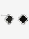 Simply Silver 925 Sterling Silver Pave and Jet Clover Stud Earrings