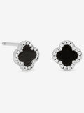 Simply Silver 925 Sterling Silver Pave and Jet Clover Stud Earrings