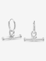 Boucles d'oreilles créoles Simply Silver en argent sterling 925 poli et texturé, forme T, 15 mm x 12 mm