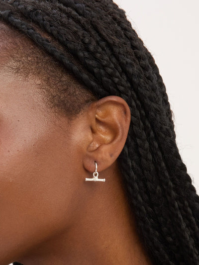 Next Simply Silver 925 Sterling Silver Polished Textured T Bar Hoop Earrings 15mm x 12mm- Buy online at McGrocer