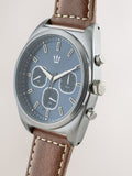 Brown strap watch powder blue face - British product