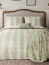 Helena Springfield Green Pink Oak Stripe 100% Cotton Duvet Set
