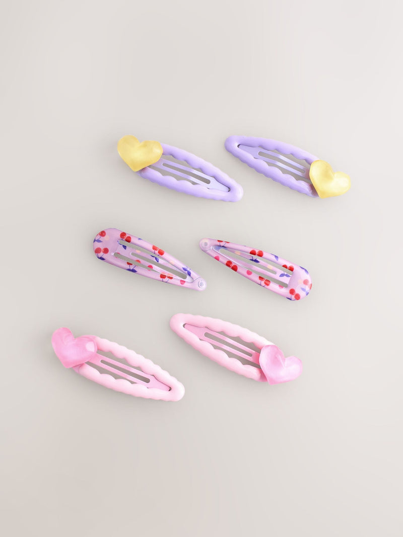 Pink heart-shaped click clacks 6 pack hair clips, UK version
