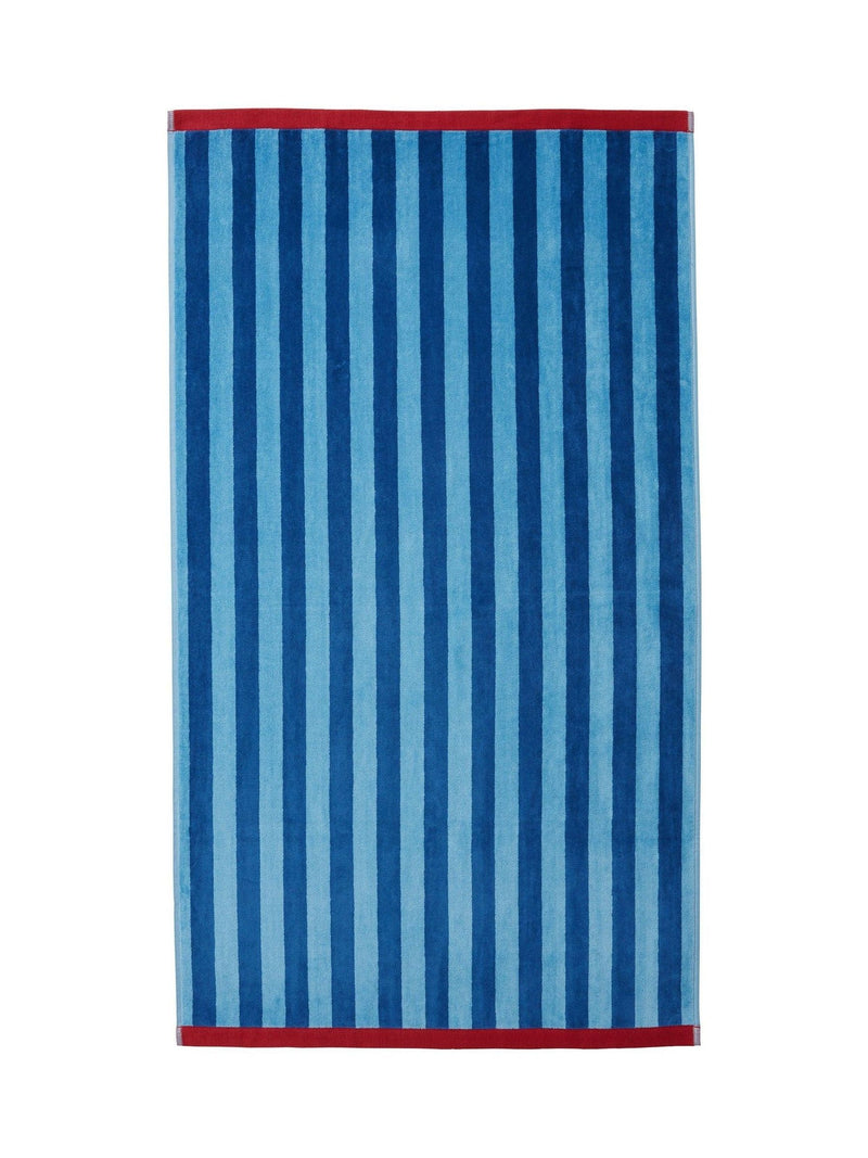 Land & Shore blue and red stripe towel, UK version