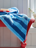 Land & Shore blue and red stripe towel, UK version