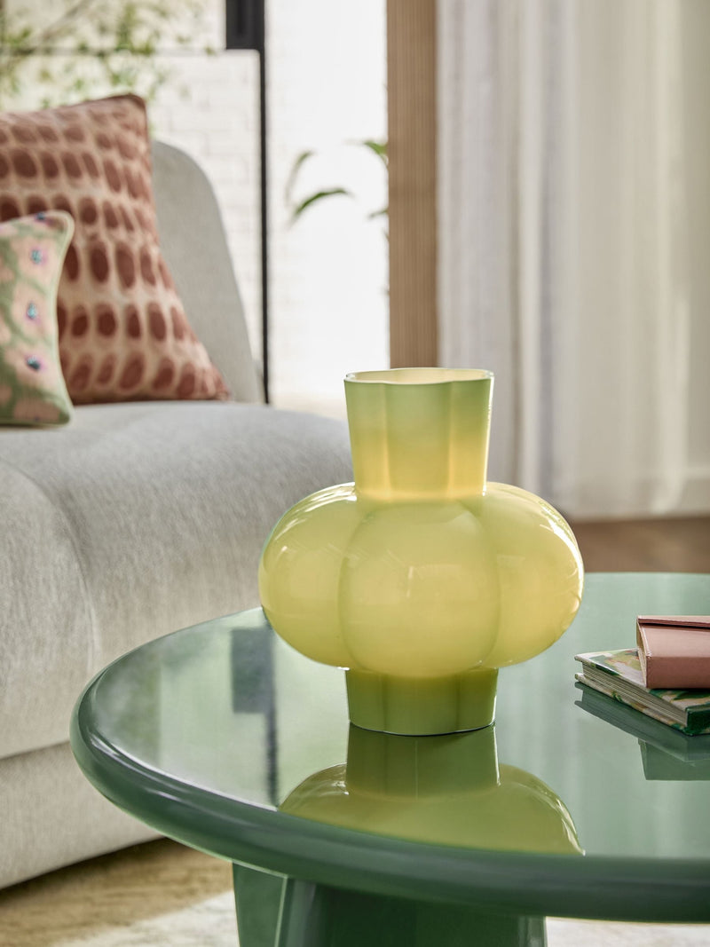 Green Lola rechargeable table lamp glass shade, imported from the UK