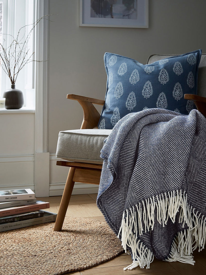 Murmur Navy Ennis wool throw, imported from the UK