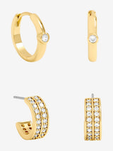 Jon Richard 14K Gold Polished and Pave Hoops Earrings Pack of 2 10mm x 22mm