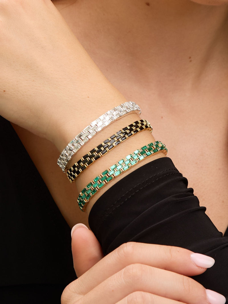 Jon Richard gold plated emerald chain stretch bracelet, 7mm wide, UK version