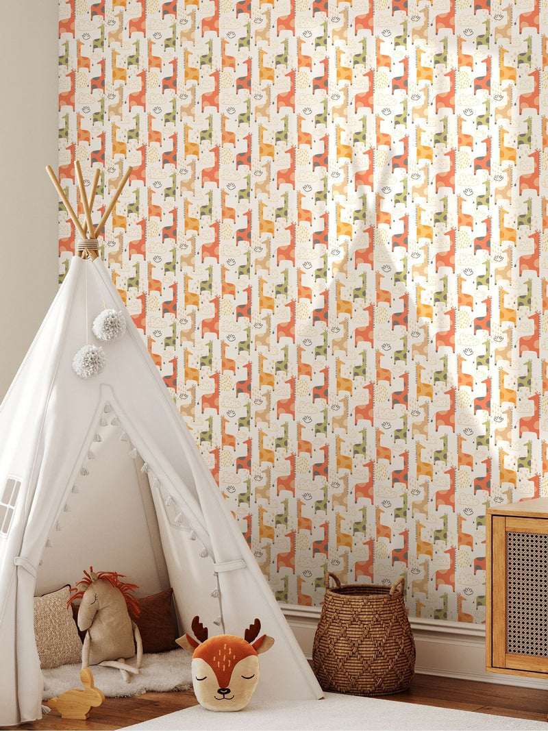 Hoopla Walls Orange Giraffe Friends wallpaper 10m, imported from the UK