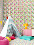 Hoopla Walls pink folk floral print wallpaper 10m roll, imported from the UK