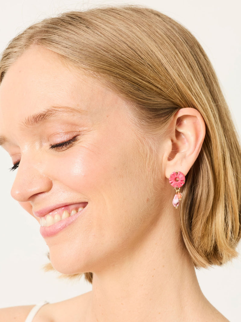 FatFace pink raffia charm earrings, imported from the UK