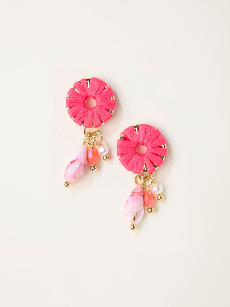 FatFace pink raffia charm earrings, imported from the UK