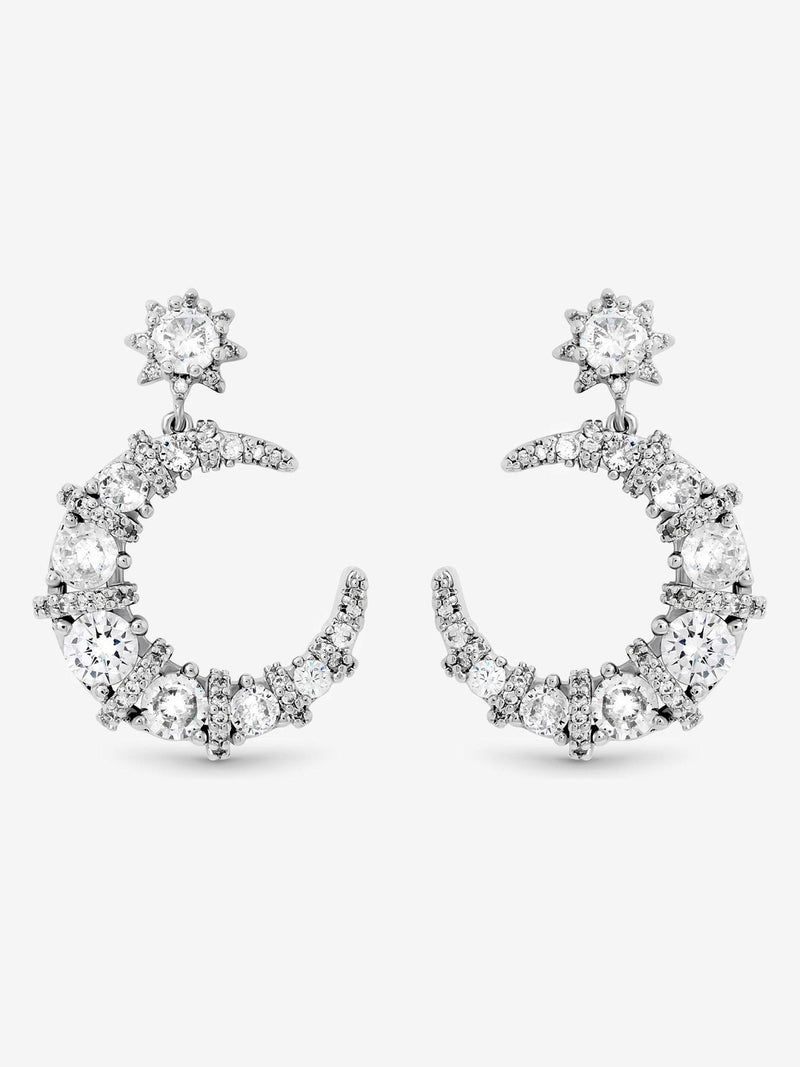 Jon Richard Silver Rhodium Plated and Cubic Zirconia Clover Drop Earrings
