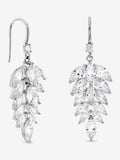 Rhodium Plated Fishhook Leaf Drop Earrings 40mm