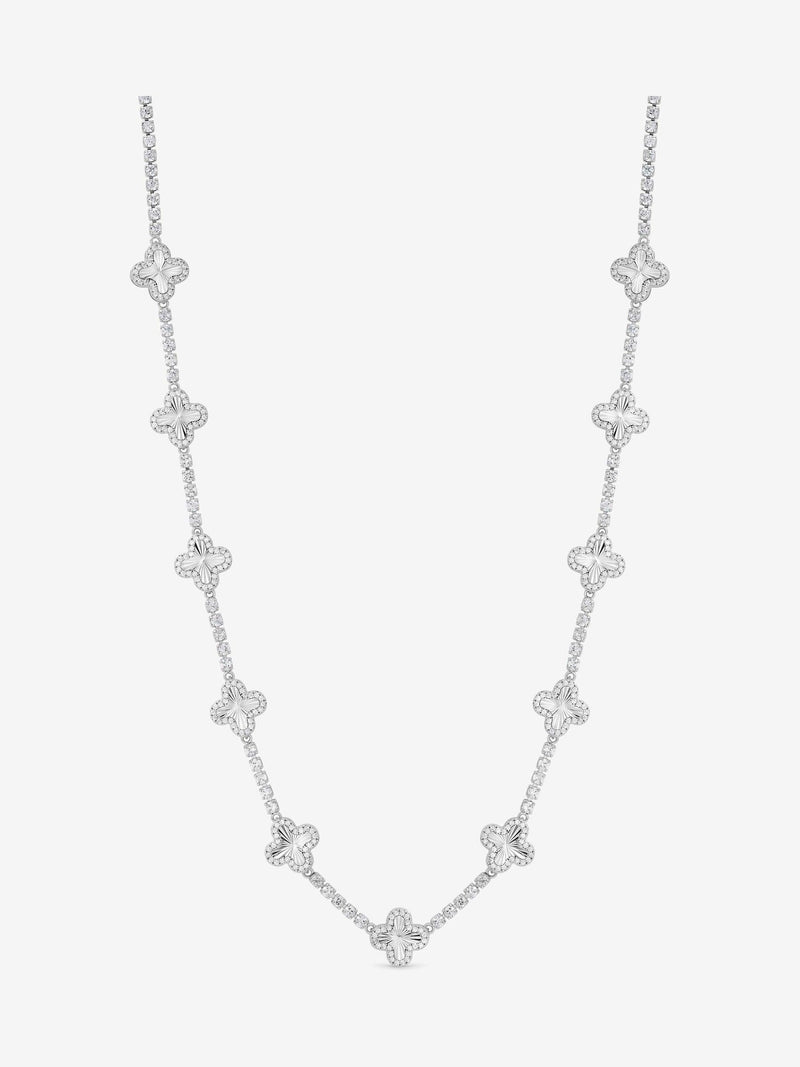 Jon Richard rhodium plated clover necklace with pave crystals, UK version