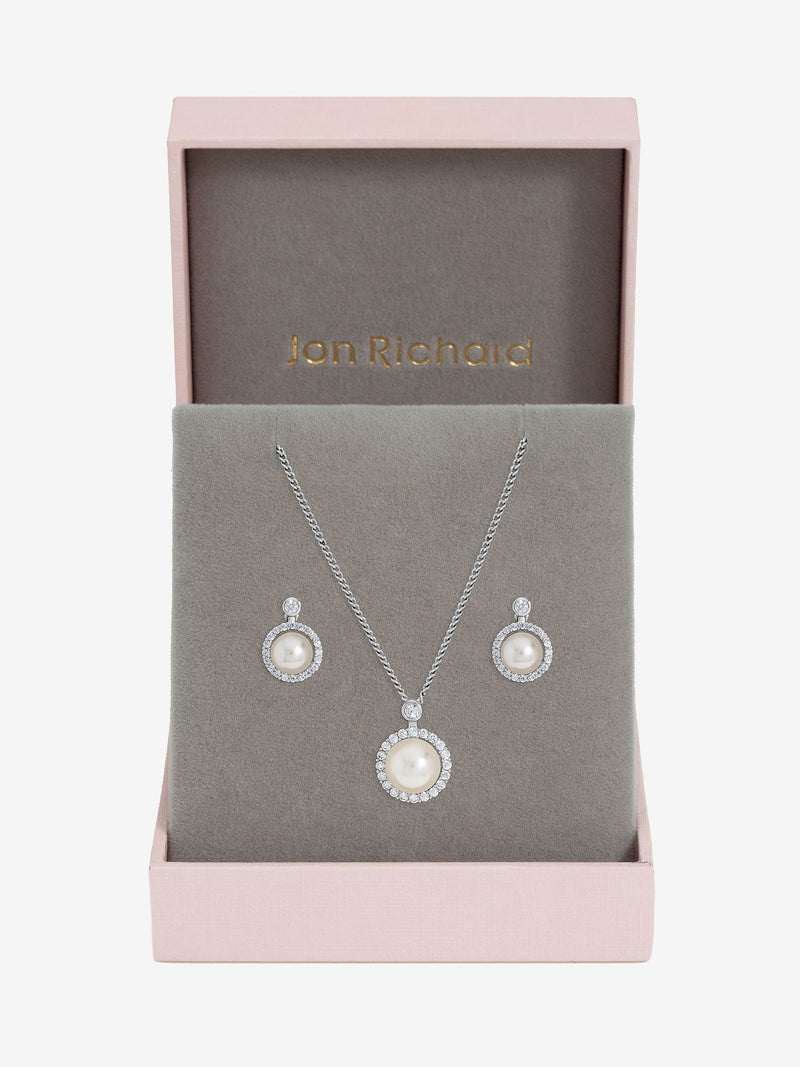 Jon Richard Silver/Gold Plated and Cubic Zirconia Pearl Halo Box Set Gift Box