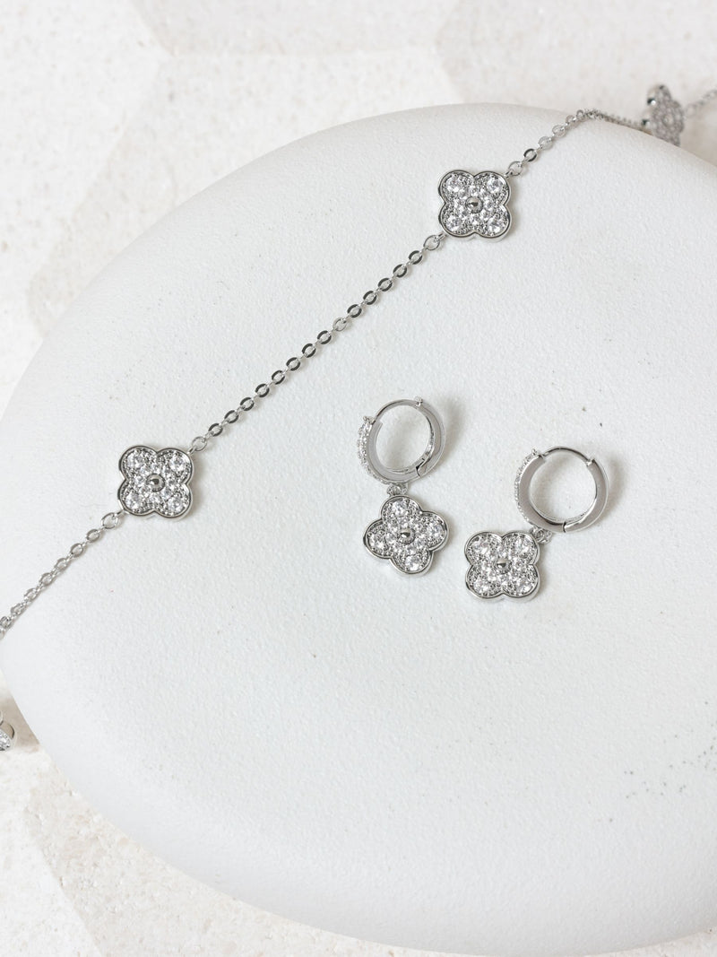 Jon Richard silver plated jet station clover necklace, UK version