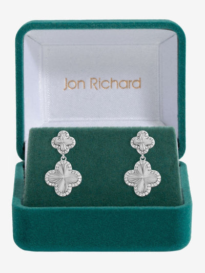 Next Jon Richard Rhodium Plated Diamond Clover Drop Earrings- Buy online at McGrocer