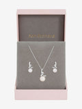 Rhodium Plated Crystal Leaf and Pearl Drop Jewellery Set with Gift Box