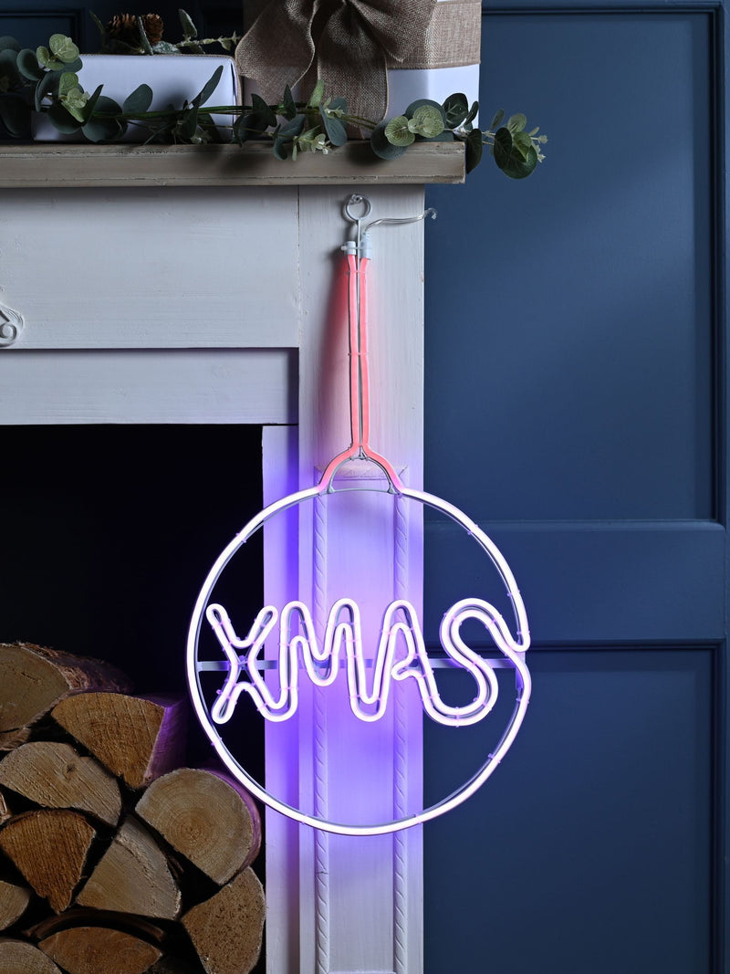 White neon flex Christmas bauble 30cm - British product