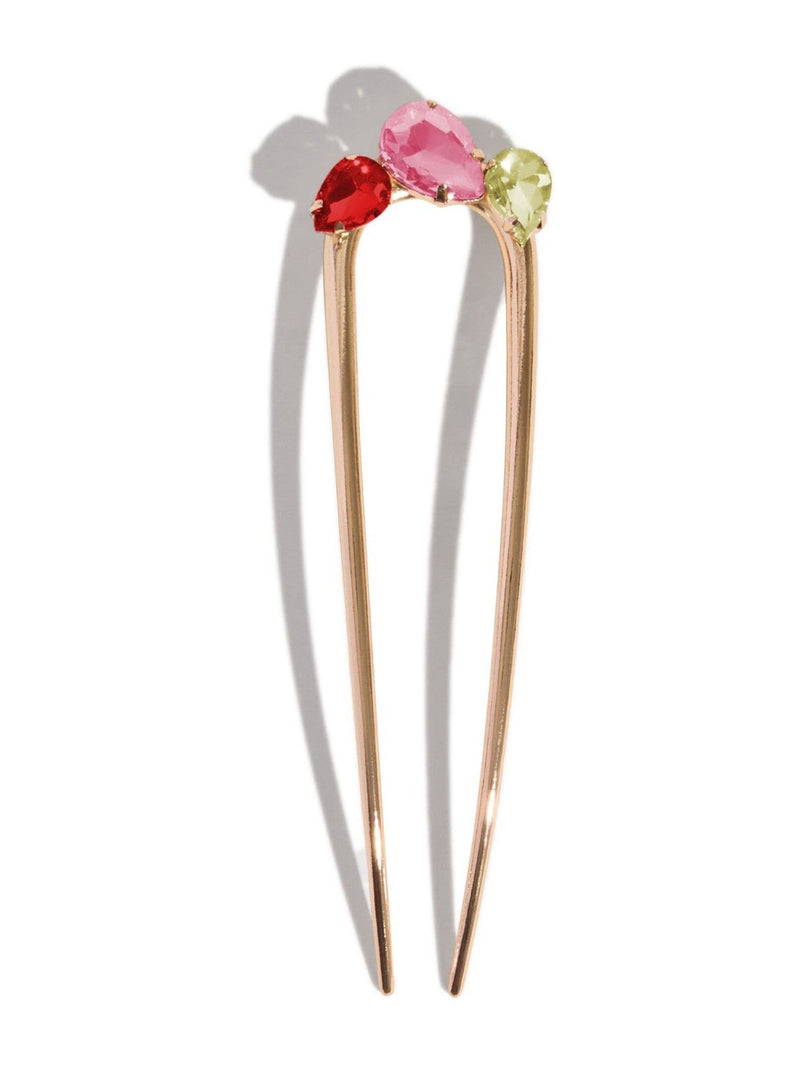 Kitsch red, pink and green gemstone French hair pin, UK version