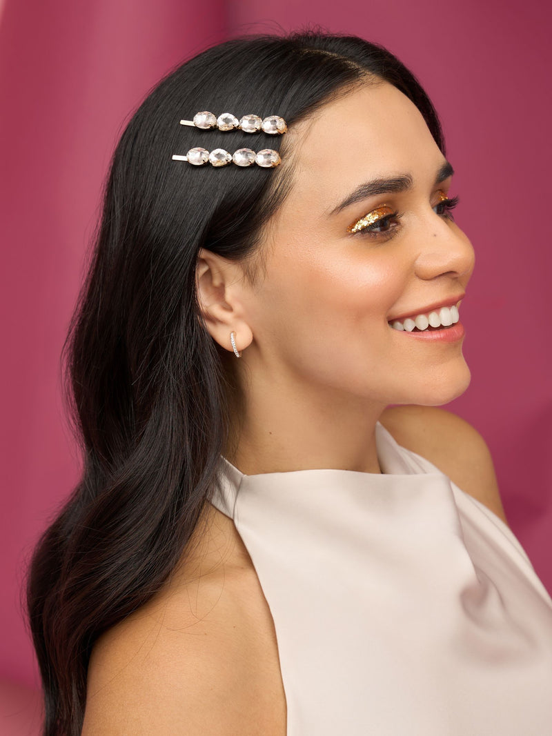 Kitsch white gemstone bobby pins 2-piece set, UK version