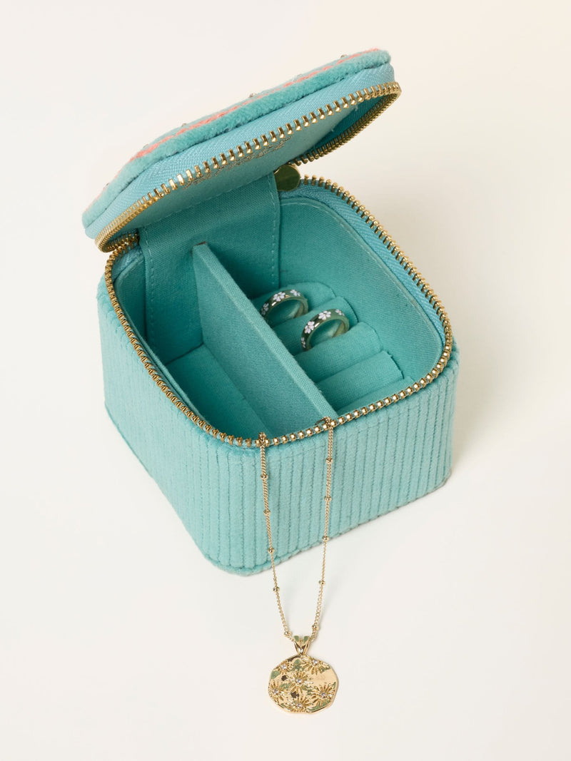 FatFace light teal shell embroidered travel jewellery box (British brand)
