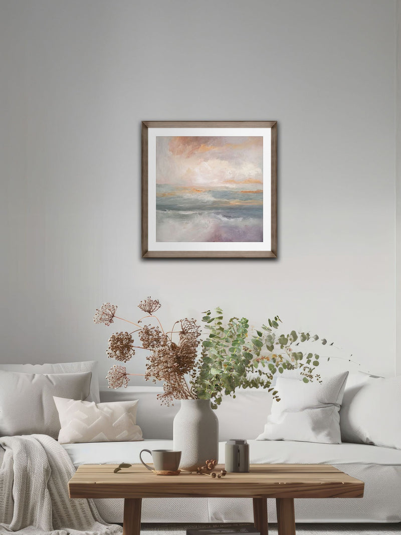 Brookpace Lascelles abstract wall art walnut frame 50x50cm, imported from the UK