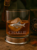 Next Loveabode Natural Personalised Fishing Edition Metal Fish Whisky Glass- Buy online at McGrocer