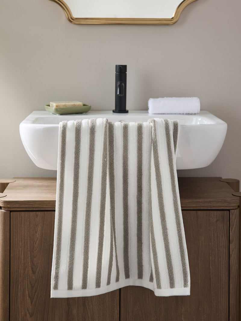 Black and white stripe cotton towel, imported from the UK