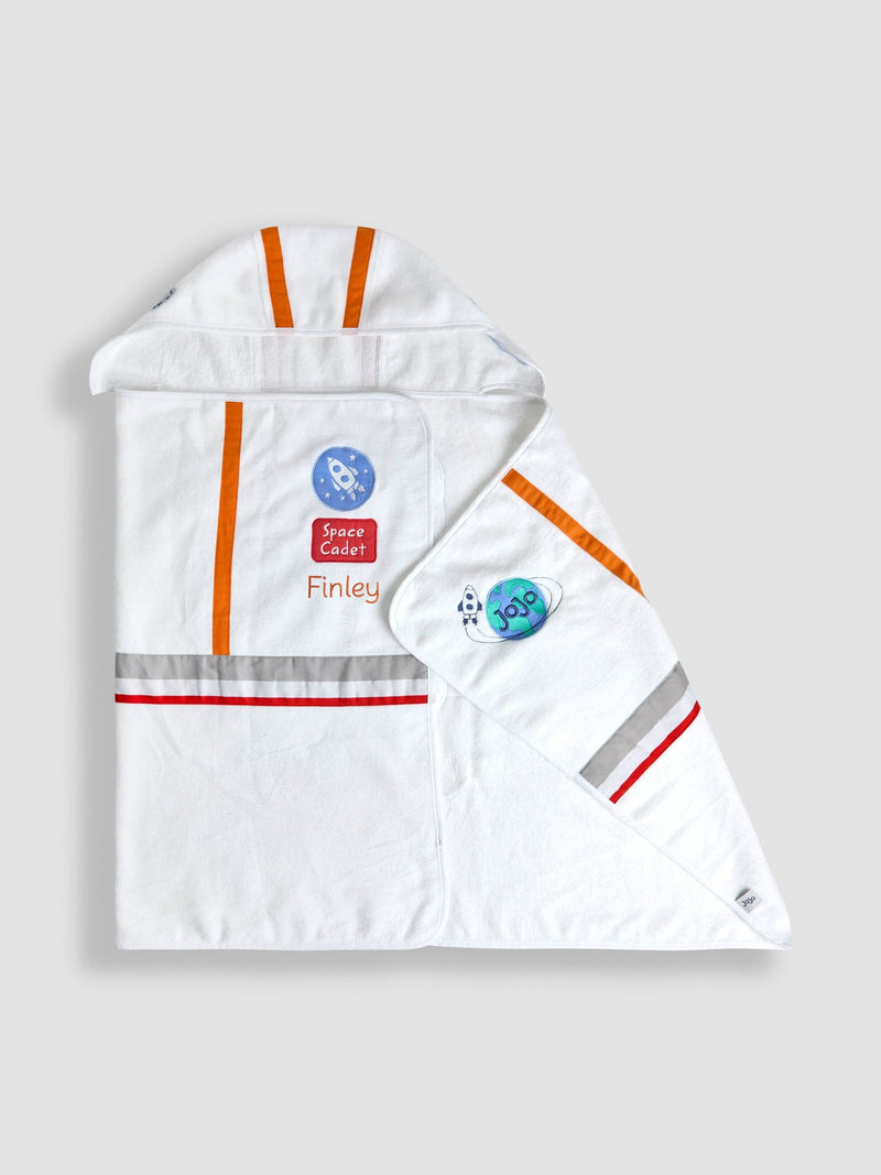 JoJo Maman Bébé white personalised space astronaut hooded towel (British brand)