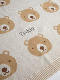 JoJo Maman Bébé cream bear personalised knitted shawl blanket - British product