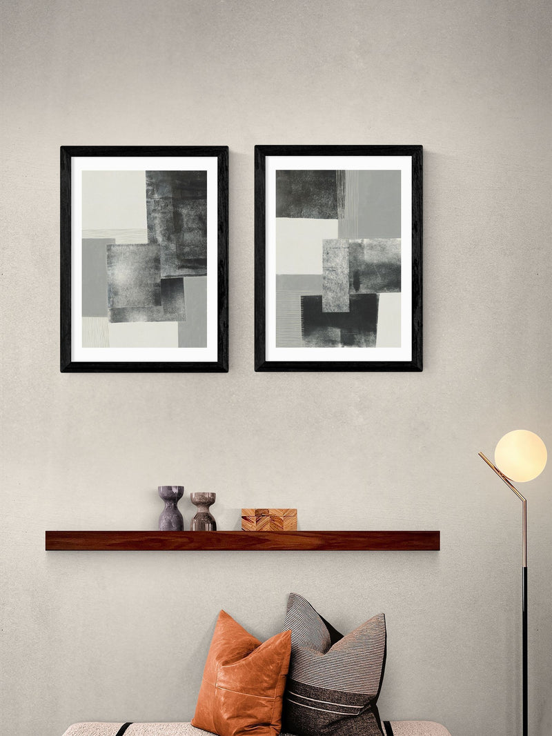 East End Prints Set of 2 Black Monochrome Blocks Wall Art Prints by Alisa Galitsyna