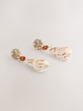 Gold tone shell drop earrings with gemstone accents (British brand)