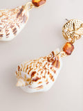 Gold tone shell drop earrings with gemstone accents (British brand)