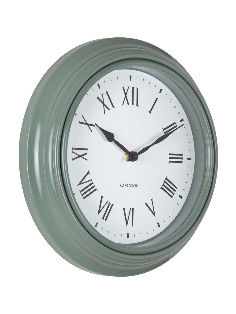 Karlsson jungle green Roman numeral wall clock (British brand)