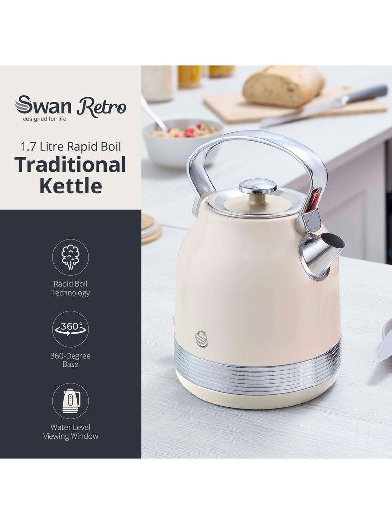 Swan Cream Retro Traditional Electric Kettle 1.7 Litre (British brand)