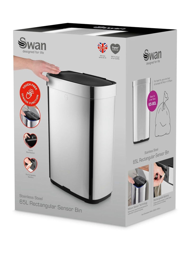 Swan stainless steel rectangular sensor bin 80L (British brand)