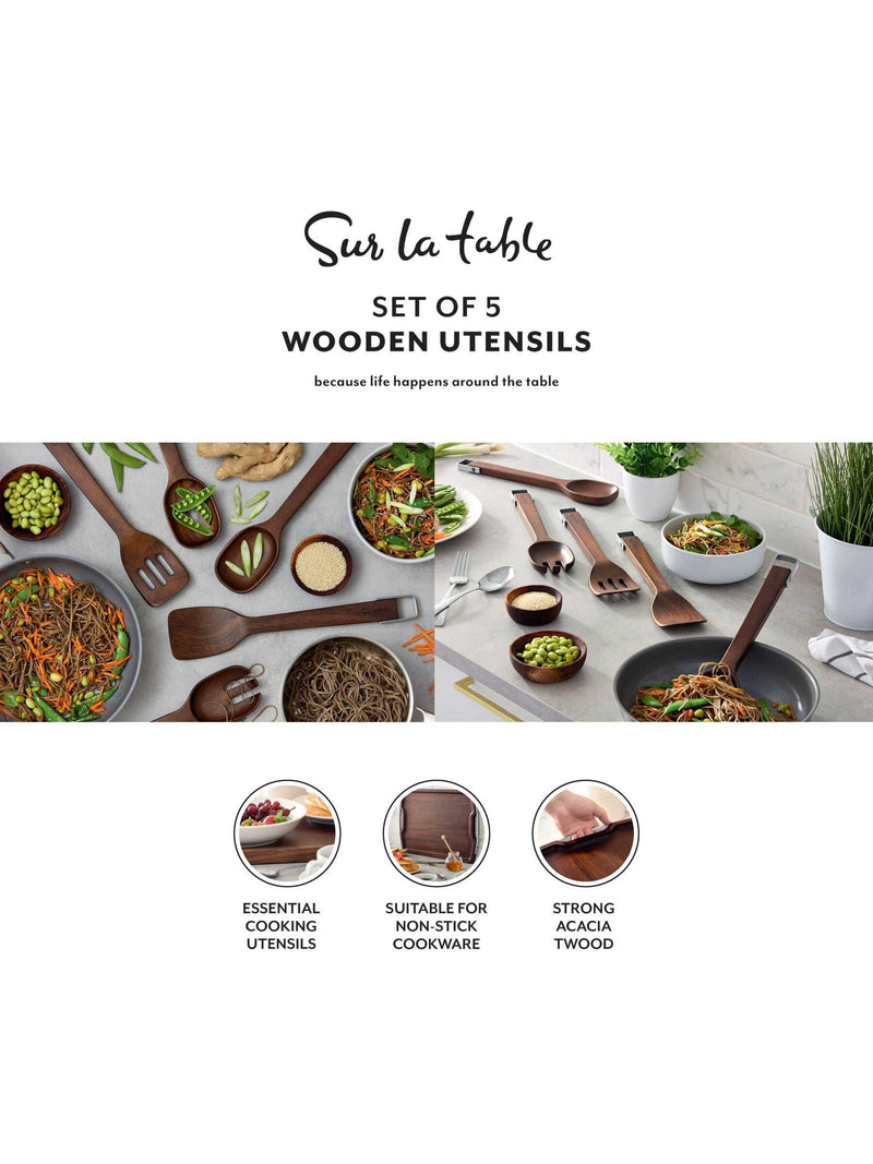 Sur La Table Set of 5 Walnut Wooden Utensils