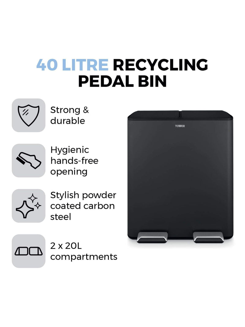 Tower black 40L pedal bin (British brand)