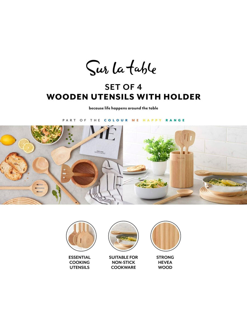 Sur La Table set of 4 wooden utensils with holder (British brand)